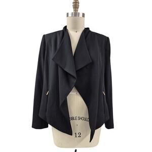 Calvin Klein Black Poly Blend Open Jacket Sz 12 Gold Zippers